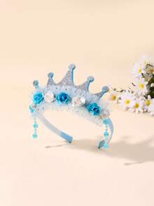 تاج من التول الوردي والأزرق 1 قطعة/2 قطعة، شريط شعر مزين بالزهور، إكسسوارات شعر أنيقة للبنات والمراهقات هدايا لحفلات عيد الميلاد