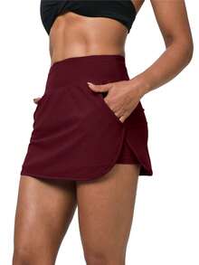 IVERY Multi-Pocket Skirts For Women,High-Waisted Volleyball Skirts,Red Skirt - 朱紅色 - 查看 4