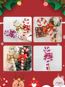 3/6pcs Christmas Candy Cane Foil Balloons, Bow Candy Cane Design, Suitable For Christmas Party Decorations, Candy Party, Indoor Decorations And Celebrations, New Year, New Year's Eve Events, Staircase Decorations, New Year Party Home Decor, Holiday Party Decorations - Multicolor - View 9