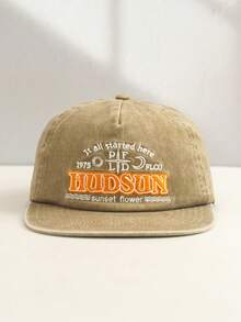 1pc Vintage Washed Embroidered Letter Soft Top Baseball Cap, Retro Style Adjustable Snapback Hat