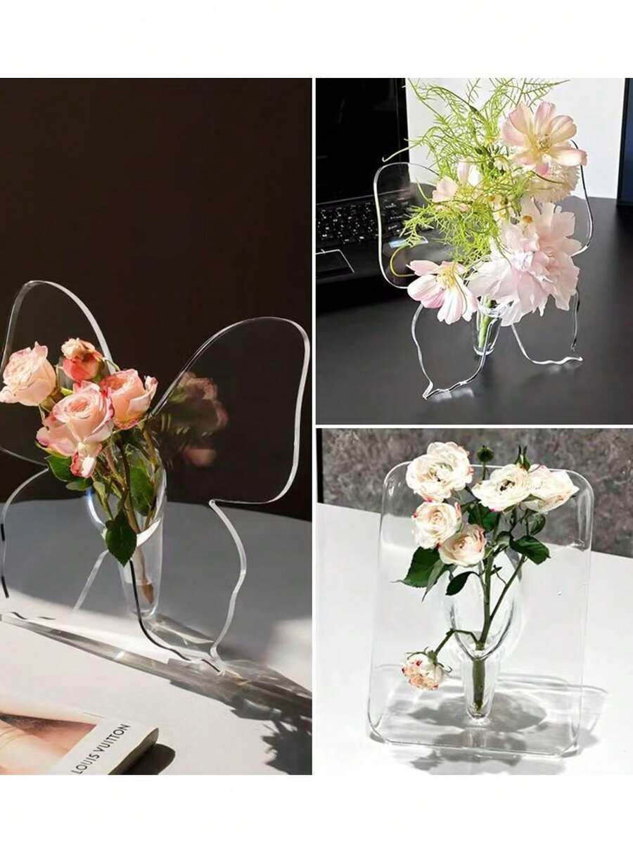 Vase décoratif papillon, ornement de bureau élégant, arrangement floral hydroponique pour salon et chambre à coucher, décoration de style Ins pour la maison, vase à fleurs, vase en verre
