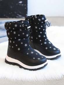 Kinder Winter Neue Stiefel, Jungen & Mädchen Dicke Warme Schneestiefel, Schneeflocken Dekor, Wasserdicht Rutschfest Weiche Sohle Outdoor Winter Stiefel