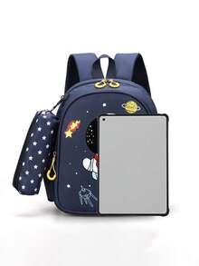 New Fashion Cartoon Backpack With Small Pouch - Dark Blue - View 3