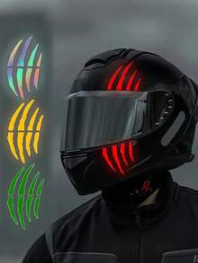 1 件 Monster Claw 反光划痕条纹乙烯基贴片 - 霓虹色，防水 PVC，适用于摩托车头盔、汽车、自行车、踏板车、时尚 DIY 装饰、夜光警告贴花、鬼爪划痕贴纸，适合夜间骑行者 - 均碼 - 查看 2