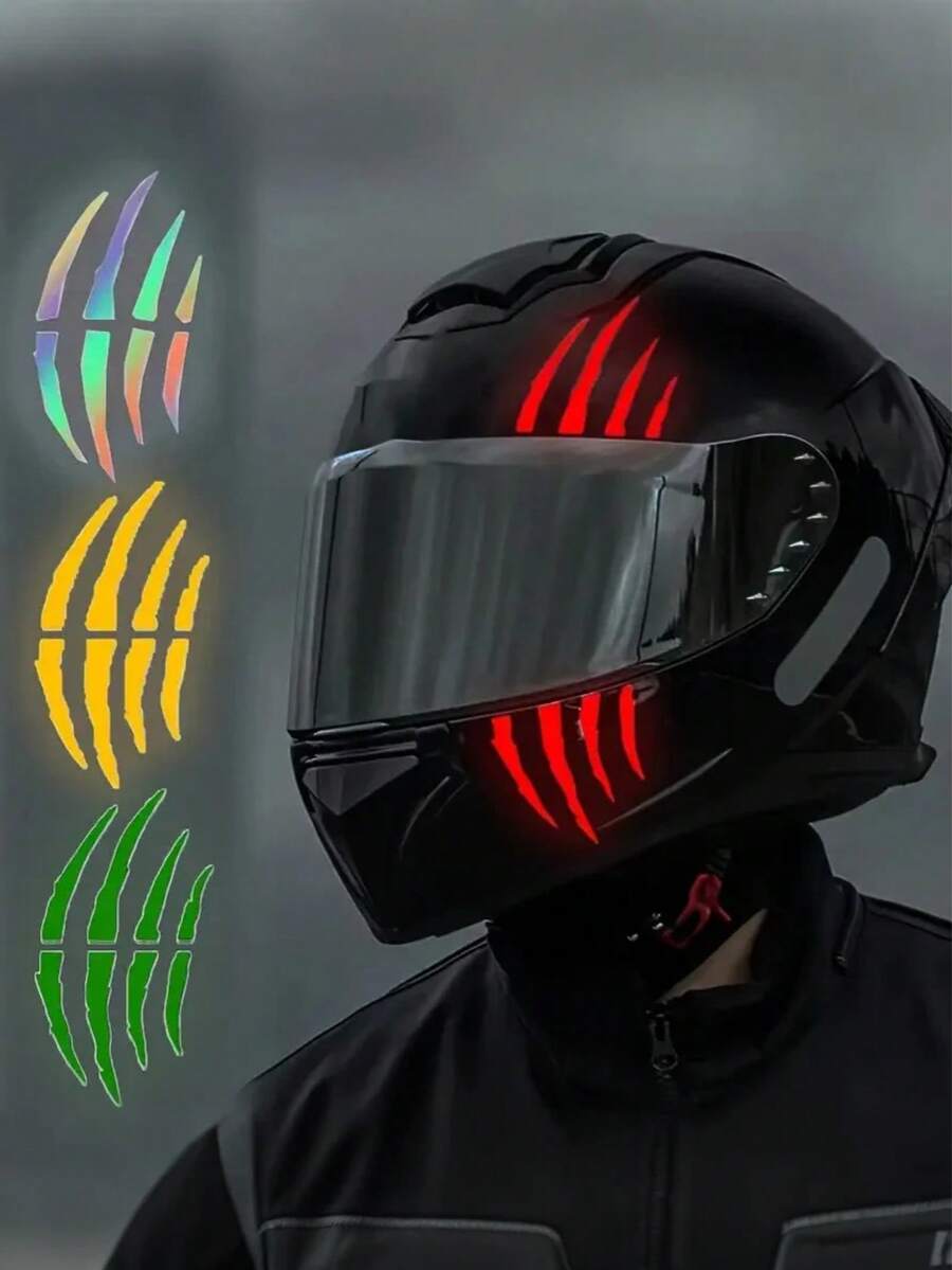 1 件 Monster Claw 反光划痕条纹乙烯基贴片 - 霓虹色，防水 PVC，适用于摩托车头盔、汽车、自行车、踏板车、时尚 DIY 装饰、夜光警告贴花、鬼爪划痕贴纸，适合夜间骑行者