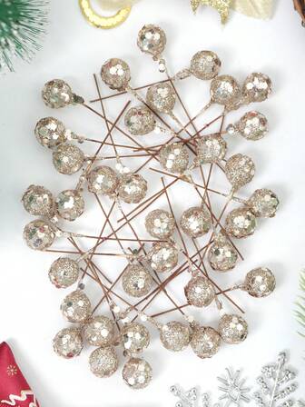 シャンパンカラーの人工ベリー50個/100個、スパンコール、パールフォームビーズ DIYクラフト ジュエリーアクセサリー、クリスマスの装飾