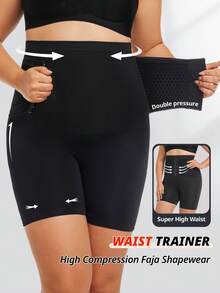 FLARIXA Plus Size Women Seamless Postpartum High Waist Waist Trainer Shorts Girdle Shapewear Hook-And-Eyes Closure Body Shaper Panties Waist Cincher Thighs Control Postpartum Recovery Underwear - Black - View 1