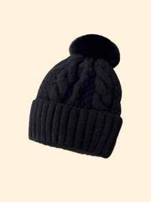 1 件针织帽女童男童厚羊毛帽儿童保暖柔软帽小孩可爱绒球针织帽适合冬季户外使用