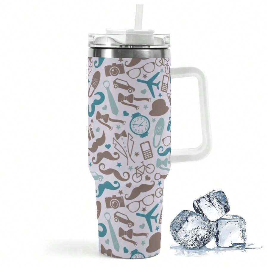 1pc 40 Oz Stainless Steel Tumbler With Handle, Large Capacity Insulated Cup With Straw, Easy To Carry, Great Birthday Gifts, Summer Gifts, Suitable For Driving, Car Travel, Beach Trips & Outdoor Activities, Reusable Bottle - 灰色 - 查看 1