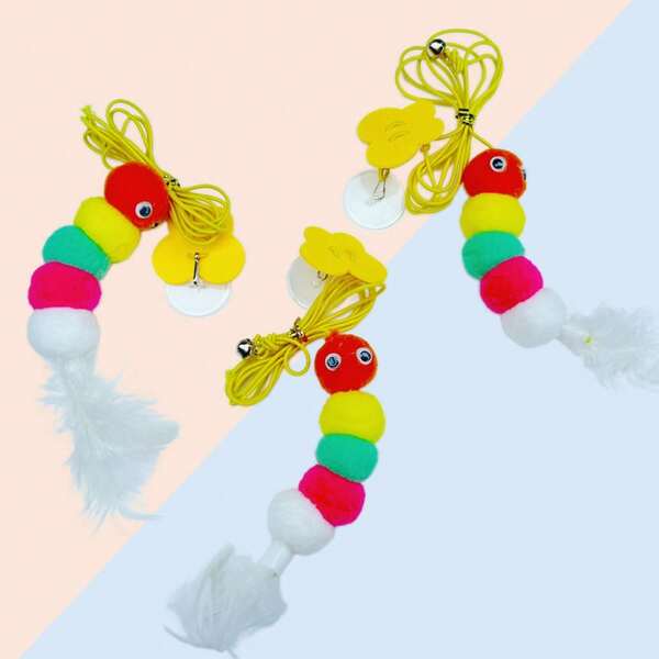 Random Cartoon Pattern Cat Toy, Door Hanging Elastic String Cat Teaser, Cat Toys, Indoor Kitten Toys, Self-Entertainment Cat Toys, Hanging Cat Toys (Product Is Made Of Artificial Feathers)