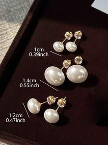3 Pairs Elegant French Retro Minimalist All-Match Pearl Stud Earrings Set, High Quality, Versatile For Women, Suitable For Daily, Commute, Festivals, Engagement, Prom, Wedding