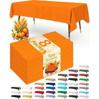 8 khăn trải bàn nhựa màu cam rực rỡ, kích thước 137,16x182,88cm, dùng một lần, hình chữ nhật, bền chắc, có góc bo tròn, thích hợp cho sinh nhật, tiệc mừng em bé, đám cưới, dã ngoại, cắm trại, ngày lễ tình nhân, lễ tạ ơn, giáng sinh, năm mới - mọi mùa, dễ vệ sinh, nhẹ