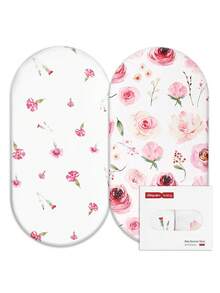 GLLQUEN BABY 2件套婴儿床单套装，透气贴身床垫套，弹性旅行婴儿床寝具，花卉图案，男女宝宝通用，32英寸 x 16英寸，Oeko-Tex认证（奶油玫瑰色） - 奶油色的玫瑰 - 查看 8