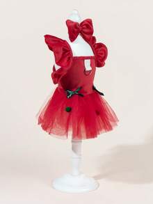 1 套带蝴蝶结的宠物薄纱连衣裙，可爱时尚印花连衣裙 + 蝴蝶结宠物服装，弹力网眼公主宠物连衣裙，适合狗和猫 - 彩色 - 查看 3