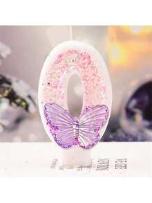 1pc Gradual Purple Butterfly Number Candle, Ideal Cake Topper For Girl Birthday Party, Dessert Table Decor With Blue Butterfly Theme And Insert Card Design, Back To School Valentine Day