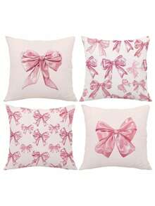 MEMNUN 4pcs Romantic Pink Bow Print Polyester Decorative Pillow Covers [Single-Sided Printing] 17.7*17.7in(45*45cm)/19.69*19.69in(50*50cm)/15.75*15.75in(40*40cm) Home Bed Headrest Sofa Cushion Pillow Covers [Pillow Insert Not Included], Suitable For Daily Use, Home Decor, Living Room, Bedroom, Car Decoration - Multicolor - View 13