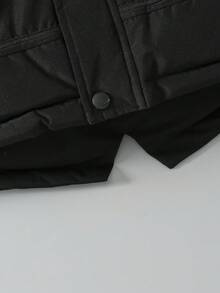 Boys' Fashionable Thickened Warm Winter Coats Casual Black Hooded Jacket With Embroidered Patches & Pockets, Long Sleeve, Suitable For Cold Weather - Black - View 5