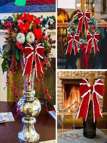 1pc,Christmas Ribbon With White Tassel Edge, DIY Bowknot , New Year Winter Valentine'S Day Gift Wrapping, Wreath For Christmas Halloween Thanksgiving New Year Universal, Can Be Used Daily