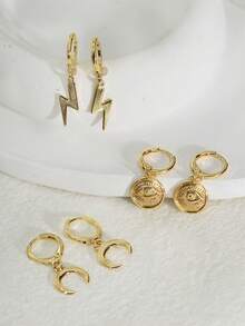 زوج من أقراط قلادة الهلال والبرق المطلي بالذهب عيار 18 قيراط بتصميم بسيط وأنيق، مناسب للنساء للاستخدام اليومي والتنقل والعطلات والحفلات والسفر كهدية