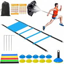 Speed Agility Training Equipment Set 20ft Agility Ladder 10 Disc Cones Resistance Parachute 5 Resistance Bands And Carry Bag Football Soccer Basketball Fitness Drills For Adultsgift