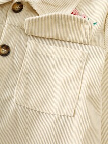 2pcs Girls Autumn/Winter Corduroy Fabric Fashion Embroidered Long Sleeve Collar Jacket Top + Flared Pants Casual Outdoor Suit