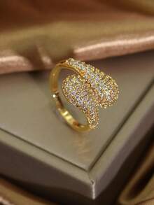 خاتم قطرة ماء مطلي بالذهب عيار 18 قيراط مرصع بأحجار الزركونيا، مناسب للنساء للاستخدام اليومي والمناسبات والأعياد والسفر كهدية