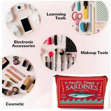 复古沙丁鱼图案男女通用化妆包，可折叠大容量拉链袋，便捷旅行配件收纳包，多功能零钱包，铅笔盒，精美礼物，适合送给朋友、同学、老师，情人节、圣诞节、感恩节、母亲节、返校日、毕业季等场合。 - 紅色 - 查看 2