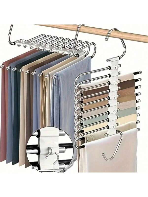 1 pièce Cintres à pantalon pliables améliorés, cintres à vêtements en acier inoxydable de type S, organisateur de placard multifonctionnel, organisateur de placard pour pantalons, jeans, écharpes, idéal pour la Fête des Mères, la Saint-Valentin
