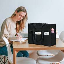Large Tote Bag Women Waterproof With 12 Pockets Top Zipper Close Utility Bags Work School, Style - 黑色 - 查看 7