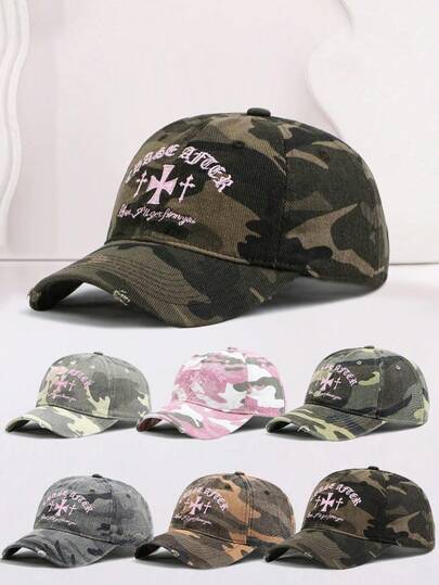 1Pc Halloween Retro Men's And Women's Baseball Cap, Cool Camouflage Cross Embroidered Baseball Cap, Versatile Couple's Baseball Cap For All Seasons, Suitable For Back To School Season, Holiday Parties, Daily Leisure, Etc