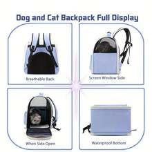 Pet Bag, Cat Backpack, Cat Backpack With Ventilated Design, Suitable For Carrying Kittens/Puppies, Pet Backpack For Camping/Outdoor Activities - 藍色 - 查看 11