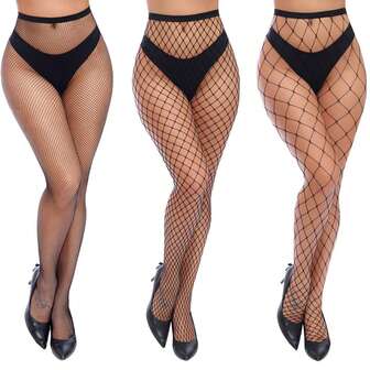 1-4 Pairs Plus Size Women Fishnet Pantyhose, High Waist Fishnet Tights, Black Sheer Bodystocking Suspender Stockings
