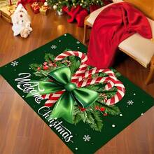 1pc Holiday Christmas Welcome Doormat With Candy Cane And Holly Design, Soft Comfortable Carpet, Bathroom Mat, Bath Rug, Doormat, Small Rug, Carpet, Mat, Home Decor, Area Rug, Outdoor Mat, Home Decoration, Area Carpet, Bedroom Rug, Washable Rug, Ins Style Rug, Best Gift For Girls, Christmas New Year Holiday Decor Kitchen Rug