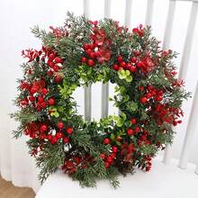 1pc 40cm Christmas Wreath With Red Berries - Artificial Eucalyptus Leaves Door Hanging, Suitable For Indoor And Outdoor Holiday Decorations, Front Door Garland, Home Wall Decoration Home Decor Christmas Decorations Room Decor