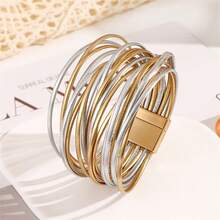 1 Pc Bohemian Style Multi-Layer PU Leather Bracelet, High Quality Color Blocking Series Leather Bracelet Jewelry