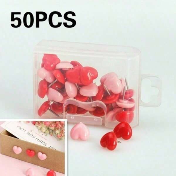 50 قطعة دبابيس ملونة آمنة بشكل قلب من البلاستيك لوحة الفلين عالية الجودة، إكسسوارات ولوازم مكتبية ومدرسية