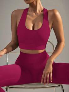Yefecy Women's Fitness Set, Including Sports Bra And Butt-Lifting High-Waist Leggings, Seamless Design - Burgundy - View 5