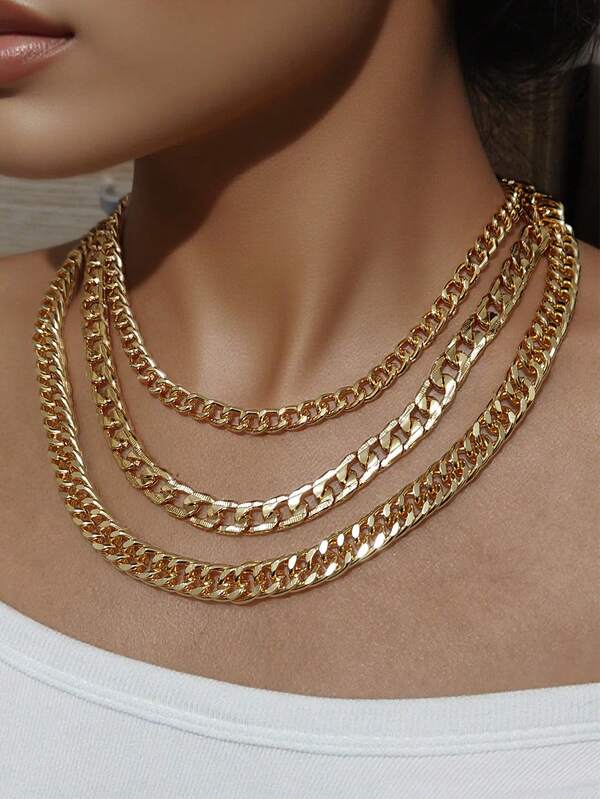 1pc Fashionable Hip-Hop Gold-Plated Large Chain Necklace, Suitable For Women To Wear Daily, Rap Music Festivals, Parties, And As A Gift