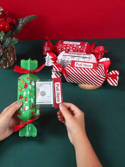 4 peças de cofrinho de Natal, caixa para puxar dinheiro em formato de doces, caixa de presente de papel para Feliz Natal, caixa de presente em dinheiro, decorações de Natal, presente criativo de Natal, decoração de Natal para casa, artigos para festas de Natal, decoração de Natal, artigos para decoração de festivais