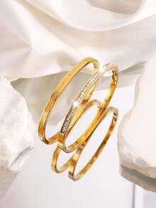 Camhanno 2 Sets Elegant Luxurious Stainless Steel Fine Fashion Style Roman Numeral Bracelets For Dating Party Daily Commute Perfect Present - Multicolor - View 4