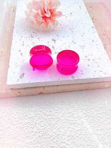 一对透明蓝玻璃实心耳塞，无螺纹扩耳器，耳塞，隧道式穿孔饰品，适合男女日常佩戴，6-30 毫米 - 粉色 - 查看 13
