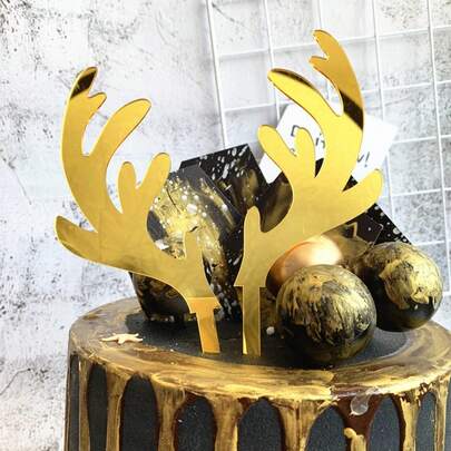 2件/6件圣诞鹿角蛋糕装饰，圣诞烘焙装饰用品，圣诞甜点装饰用品，圣诞甜点桌蛋糕装饰