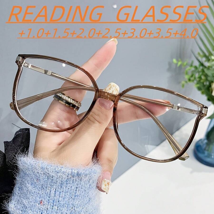 Women's Large Frame Blue Light Blocking Multi-Focus Reading Glasses - Round/Rectangular Color-Changing Edge Design, +1.0 To +5.0 Magnification, Anti-Fatigue Suitable For Digital Devices, Computers, And Book Reading - Fashionable And Durable Full Frame - Màu xám trong suốt - Xem 1