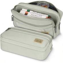 Estuche para Lápices de Gran Capacidad para Usoúltiple,Estuche para Lápices con 3 Compartimientos Tela Oxford Organizador de Papelería para el Trabajo de Oficina Escolar Negro Verde Gris - Verde - Ver 1