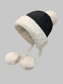 Classic Autumn/Winter Fashion New Knitted Hat, Korean Style Thickened Fleece Lining, Women Versatile Casual Cycling Furry Baseball Cap, Solid Color, Polyester Fiber Soft Decoration, Autumn/Winter Fall