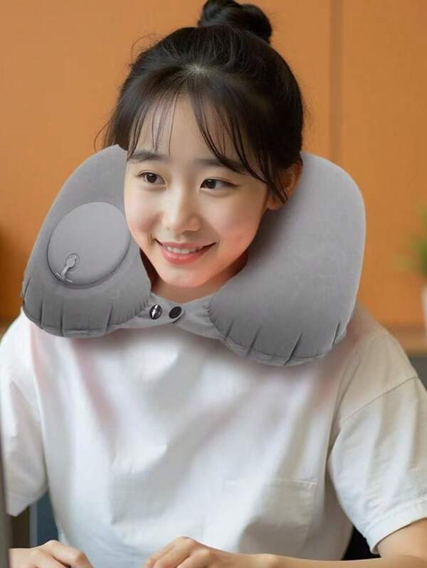 Almohada inflable para el cuello, almohada portátil de soporte para el cuello de viaje, almohada en forma de U inflable a presión, almohada para el cuello de viaje, almohada para avión