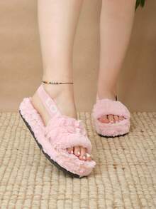 Lymalimoon Pantuflas Para el hogar Slippers de Peluche Unisex Plataforma Cómodas para Interior | Tallas 23-26 Dama | Adorables, Modernas y Elegantes con Suela Semi Antideslizante | Ideales para Invierno, Otoño y Días Fríos o Descanso del Hogar | Regalo Perfecto para Amigos y Parejas| Calzado Ligero y Acolchonado para Casa o Viaje - Rosa Pastel Letras - Ver 2