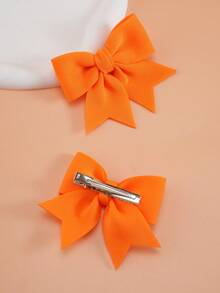 2pcs Girls' Orange Bow Hair Clips, Fashionable & Cute For Everyday Use - Orange - View 4
