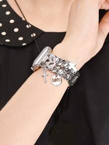 Silver Metal Watch Band, Compatible With 49/46/45/44/42/41/40/38mm Bands, Women's Fashionable Cute Pendant, Suitable For Series 10 Ultra 2 9 8 7 6 5 4 3 2 SE - Silver Heart - View 6