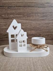 4 PCS/Set - Oval Tray Mold + Chimney Heart House Mold (Large & Small) + Small Cylinder Candlestick Mold, DIY Creative Home Decor Plaster Silicone Molds Set, Epoxy Resin Casting Mould For Handicrafts - White - View 1